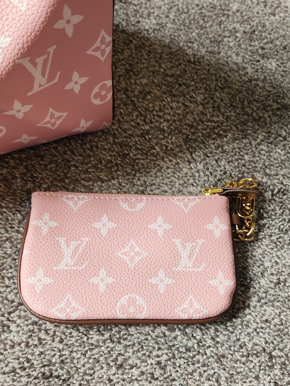 Make An Offer! Must Sell!Designer-Inspired Pink Monogram Satchel with Brown Trim - Picture 4 of 5